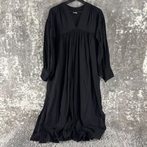 World of Crow Size S V-Neck Pleated Empire‎ Waist Maxi Dress Black Long Sleeve